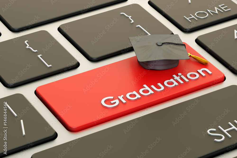 Fototapeta premium graduation button, red key on keyboard. 3D rendering