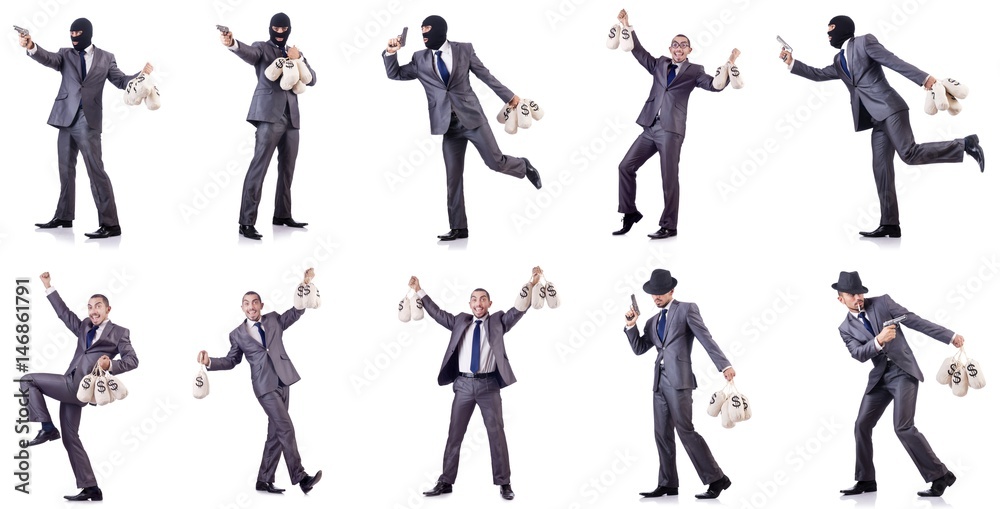 Businessman criminal with sacks of money Businessman criminal with sacks of money