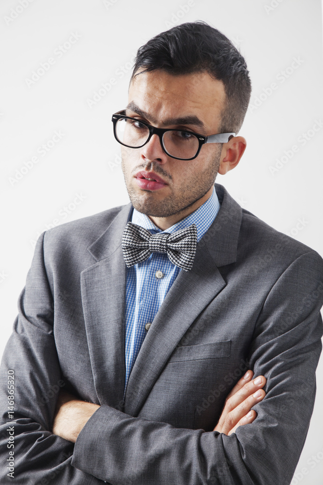 Portrait of a young bearded man (Success, competition, perspective concept) Portrait of a young bearded man (Success, competition, perspective concept)