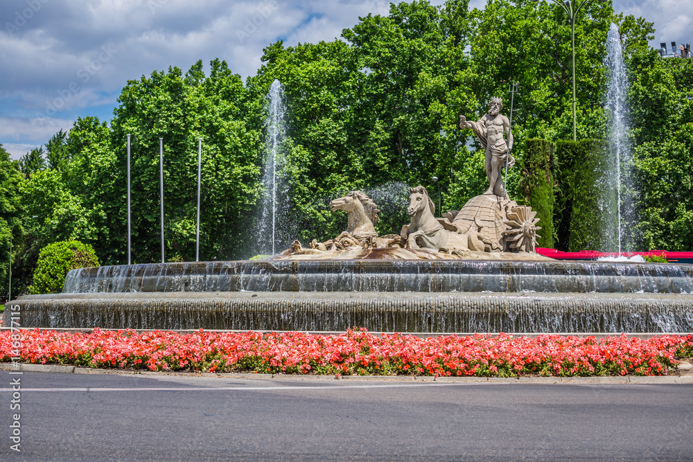 Fountain of Neptune (Fuente de Neptuno) one of the most famous landmark of Madrid, Spain
