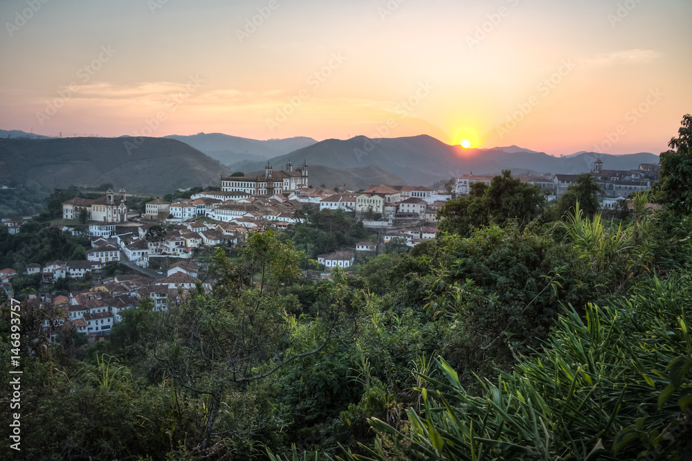 Aerial view of Ouro Preto City at sunset - Minas Gerais, Brazil