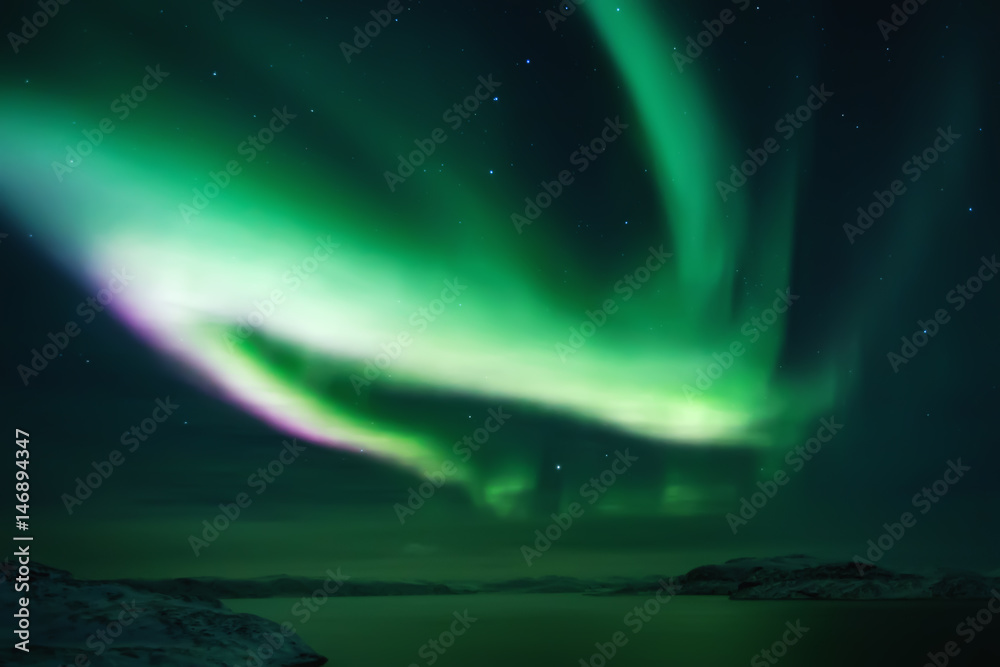 Northern lights. Aurora borealis nature landscape at night