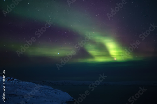 Northern lights. Aurora borealis nature landscape at night