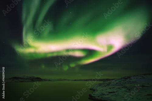 Northern lights. Aurora borealis nature landscape at night