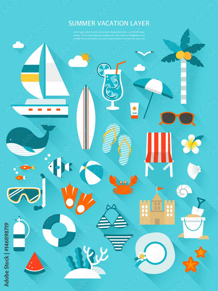 Summer Vacation Flat Illustrations Collection Summer Vacation Flat Illustrations Collection