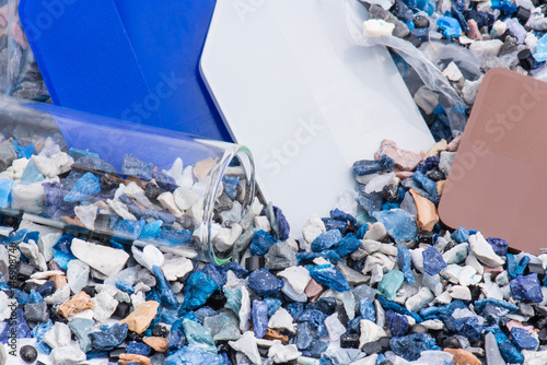 plastic regrind with samples and test-glass