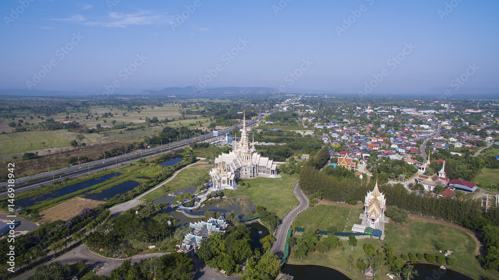 Naklejka premium aerial view of wat laung pho tao korat nakornratchasima north eastern thailand most popular religion destination