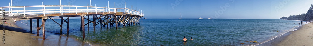 Panorama of the pier at Paradise Cove, north of Malibu.