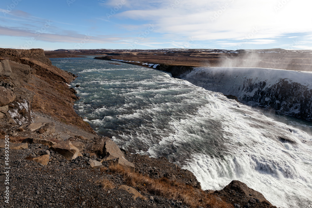 Gullfoss waterfall located in the canyon of the Hvita river in southwest Iceland. It is one of the most popular tourist attractions in the country. Gullfoss waterfall located in the canyon of the Hvita river in southwest Iceland. It is one of the most popular tourist attractions in the country.