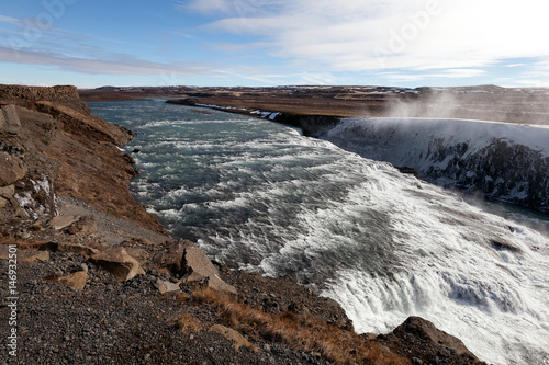 Gullfoss waterfall located in the canyon of the Hvita river in southwest Iceland. It is one of the most popular tourist attractions in the country.