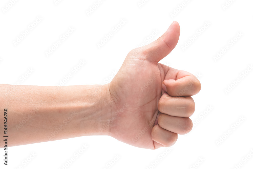 adult man hand thumb up, isolated on white background adult man hand thumb up, isolated on white background