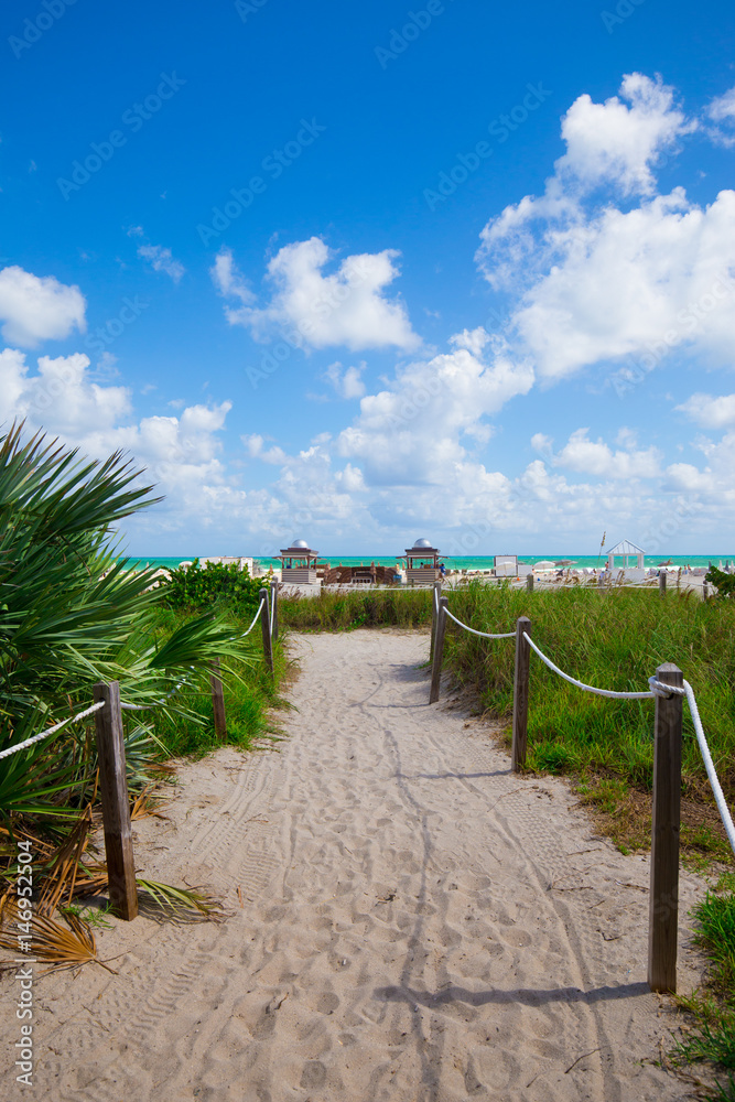 Walkway to famous South Beach, Miami Beach, Florida