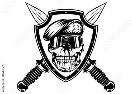 Skull in shield and daggers