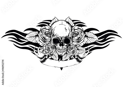 skull roses tribal