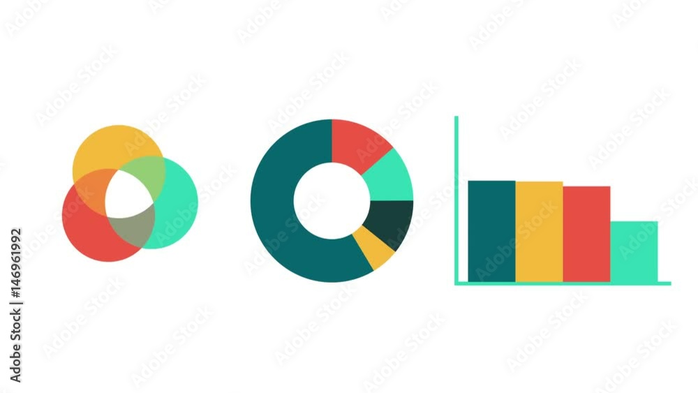 Bar graph with axis, pie and venn diagrams. Grow chart business concept. Animation for yours big data presentation. 4K video clip.