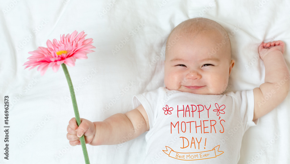 Mother's Day message with baby girl - obrazy, fototapety, plakaty 