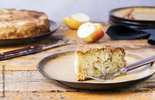 Piece of homemade apple pie, sponge cake 
