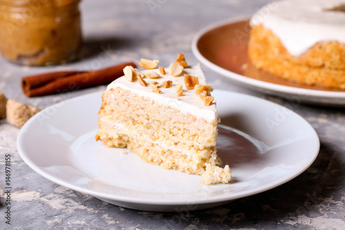 Cake with peanuts on a plate