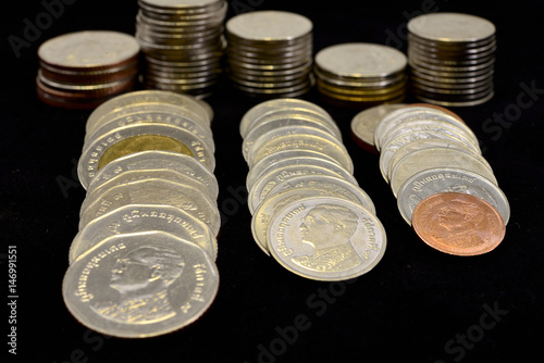 close-up Thai Baht Coins background. Thailand money