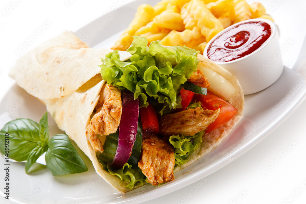 Tortilla wrap with french fries Tortilla wrap with french fries