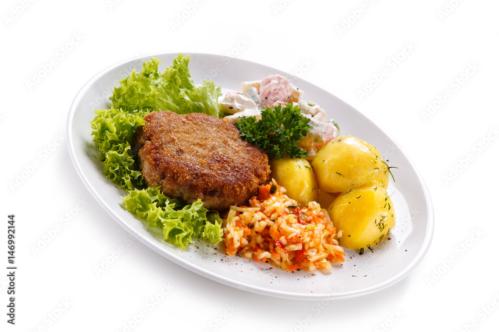 Fried steak with potatoes