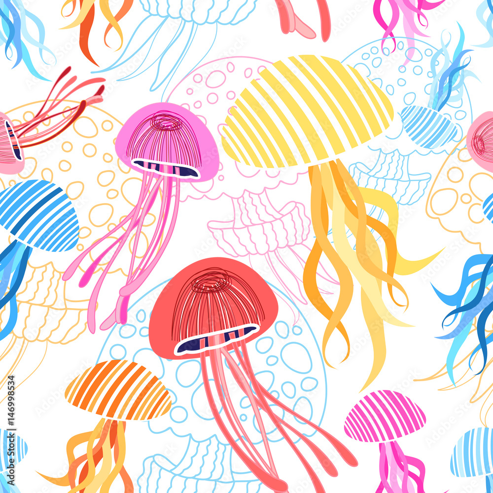 Naklejka premium Seamless pattern with jellyfish