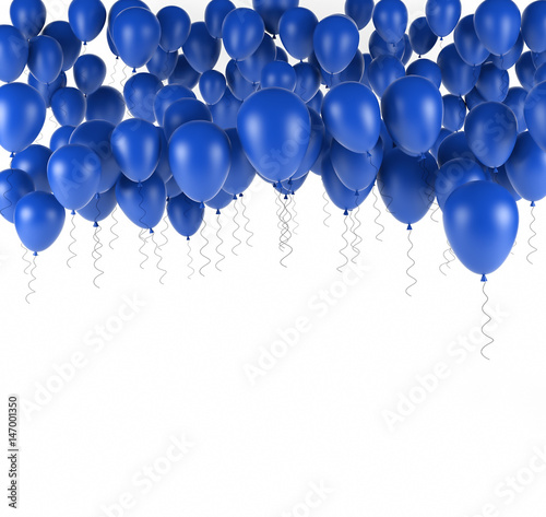 Blue bunch of Birthday balloons isolated in white. 3d render