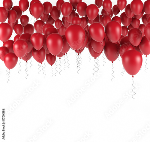Red bunch of Birthday balloons isolated in white. 3d render