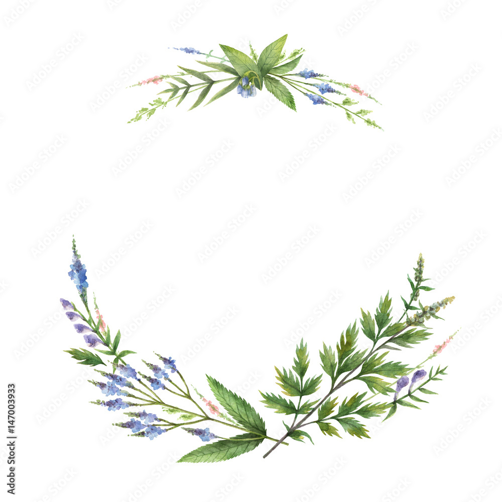 Watercolor hand painted rectangular wreaths with herbs and spices. Watercolor hand painted rectangular wreaths with herbs and spices.