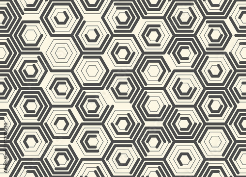 Seamless Monochrome Hexagon Pattern. Vector Chaotic Line Background