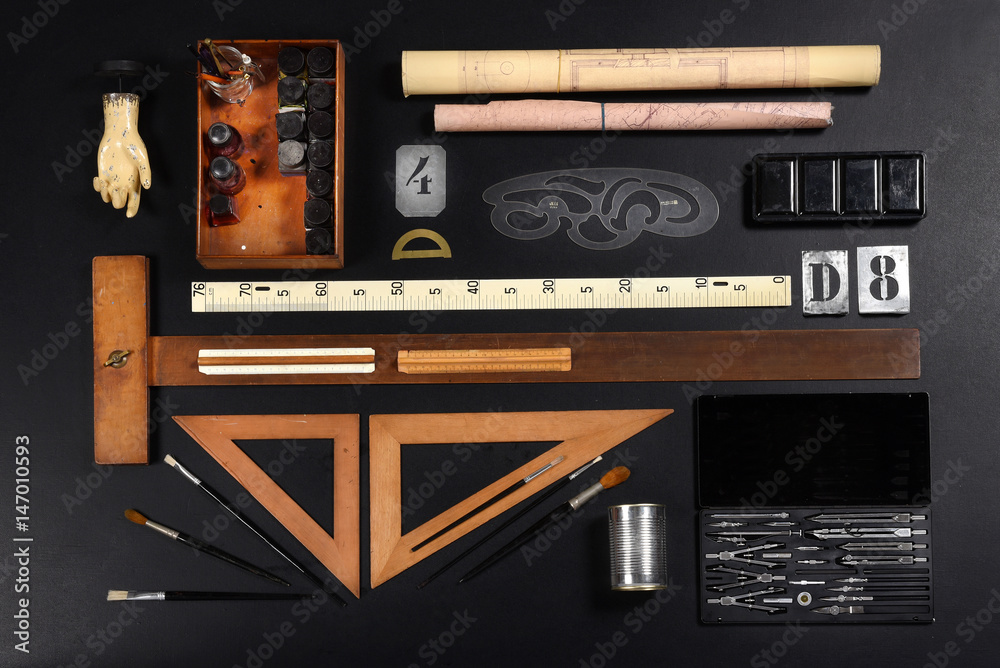 Φωτογραφία Set of drawing or draughtsman tools