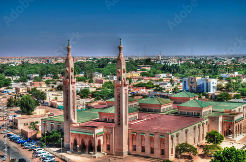 The Aerial view to Grand Mosque in Nouakchott in Mauritania