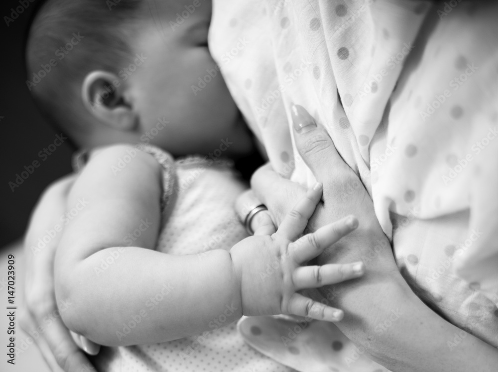 Mother Suckling Feeding Her Baby Newborn Mother Suckling Feeding Her Baby Newborn