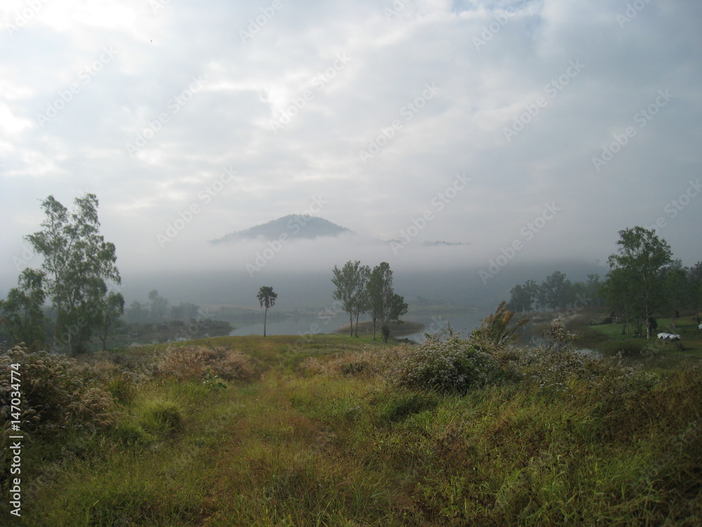 Beautiful landscape in the forest mountains majestic view Foggy Morning. Fog caused by the Reservoir at Khao Kho National Park, Thailand. Beautiful landscape in the forest mountains majestic view Foggy Morning. Fog caused by the Reservoir at Khao Kho National Park, Thailand.