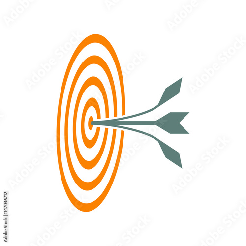 Icono plano diana con flecha separada gris y naranja en fondo blanco