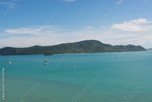 Beautiful over view of Andaman sea from the view point Phuket southern of Thailand , for background and texture. Tropical sea scenery.