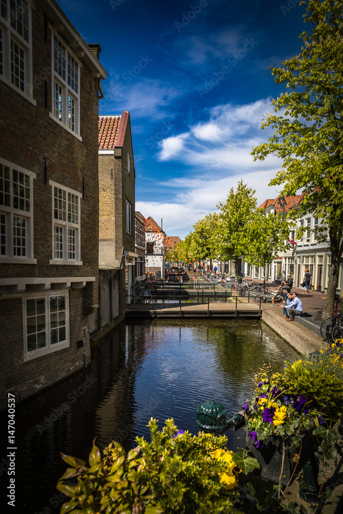 Beautiful canals and architecture in Gouda city in the Netherlands