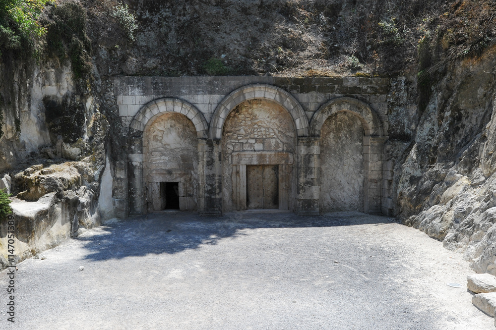 Entrance to the cave tombs in the ruins of the Old City Beit She'arim, Israel