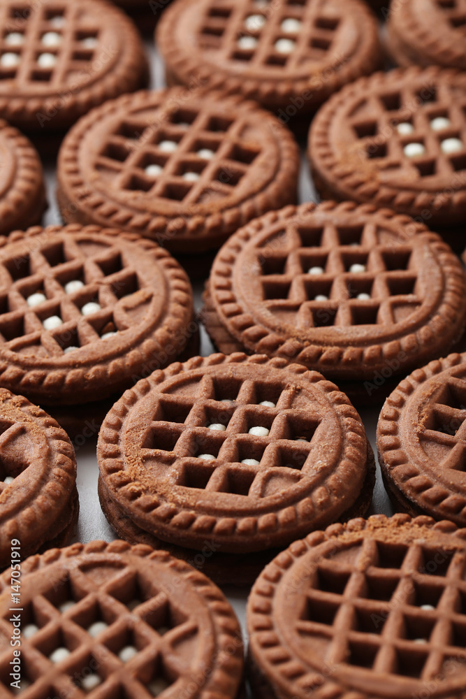 Chocolate cookies with cream on a white background Chocolate cookies with cream on a white background
