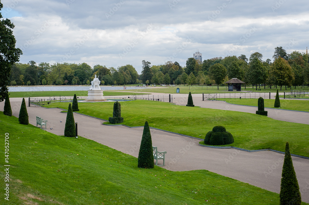 United kingdom, London, Hyde park, green fields and lake