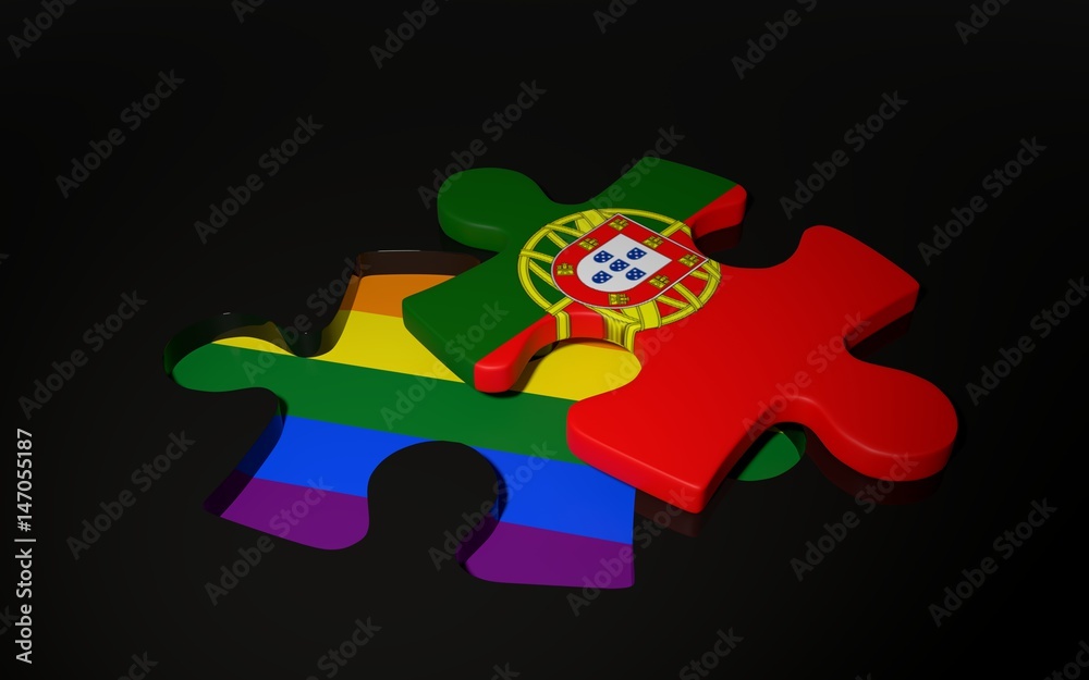 Naklejka premium LGBT and Portugal Flag like a puzzle piece.