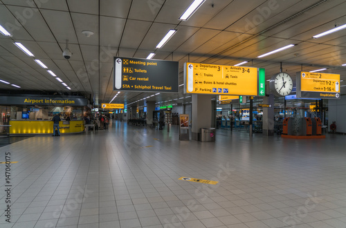 deserted arrivals hall at Schiphol airport, The Netherlands