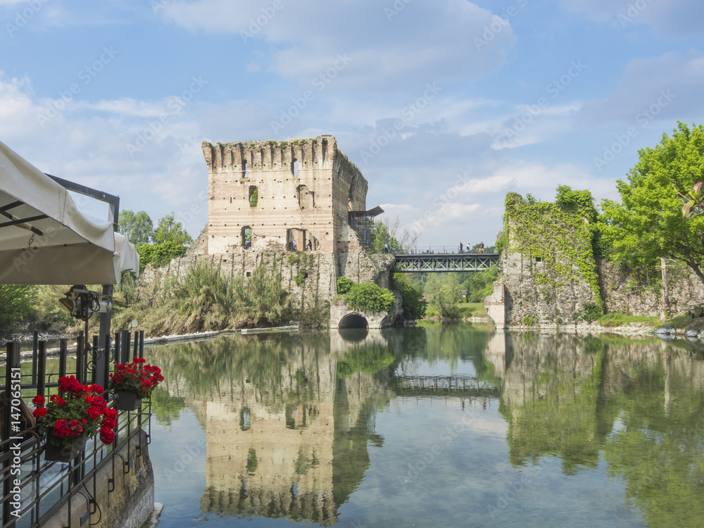 Borghetto, Valeggio sul Mincio, Verona, One of the most beautiful villages in Italy. Landscape to the old bridge