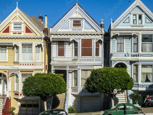 Facade of buildings of the Victorian period. San Francisco. USA