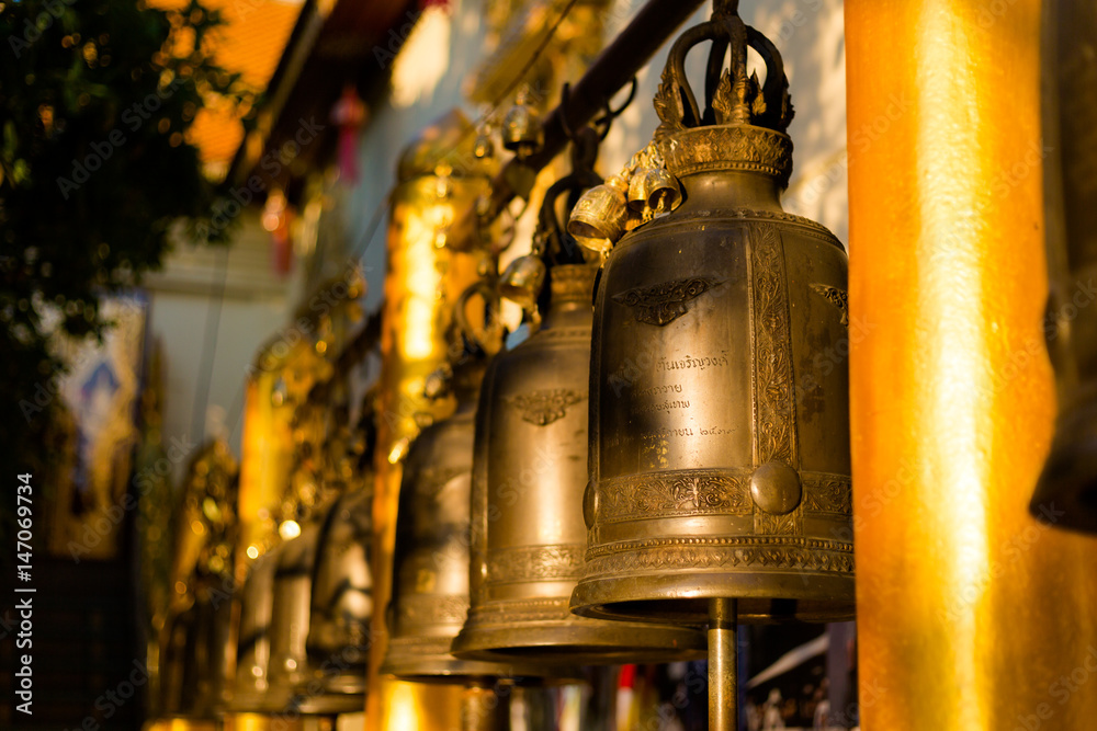 Fototapeta premium Bells in gold buddhist temple