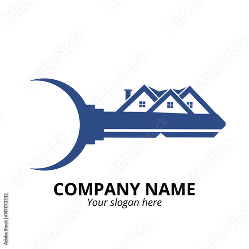 Vector logo design element on white background. Real estate, key, house, home
