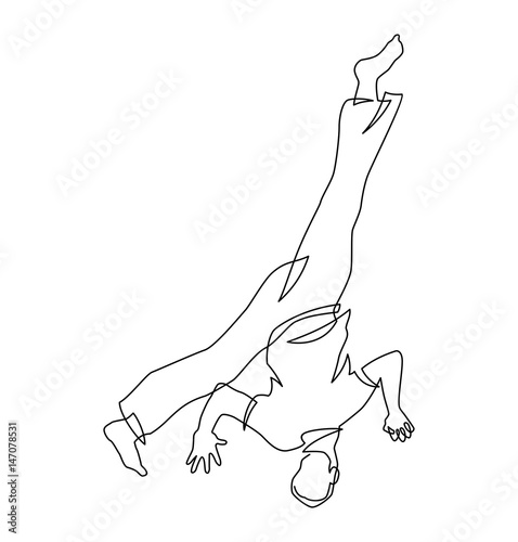 Capoeira fighter contour Isolated on white. Vector linear illustration