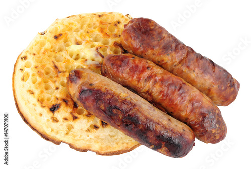 Grilled Pork Sausages On A Buttered Crumpet © philip kinsey