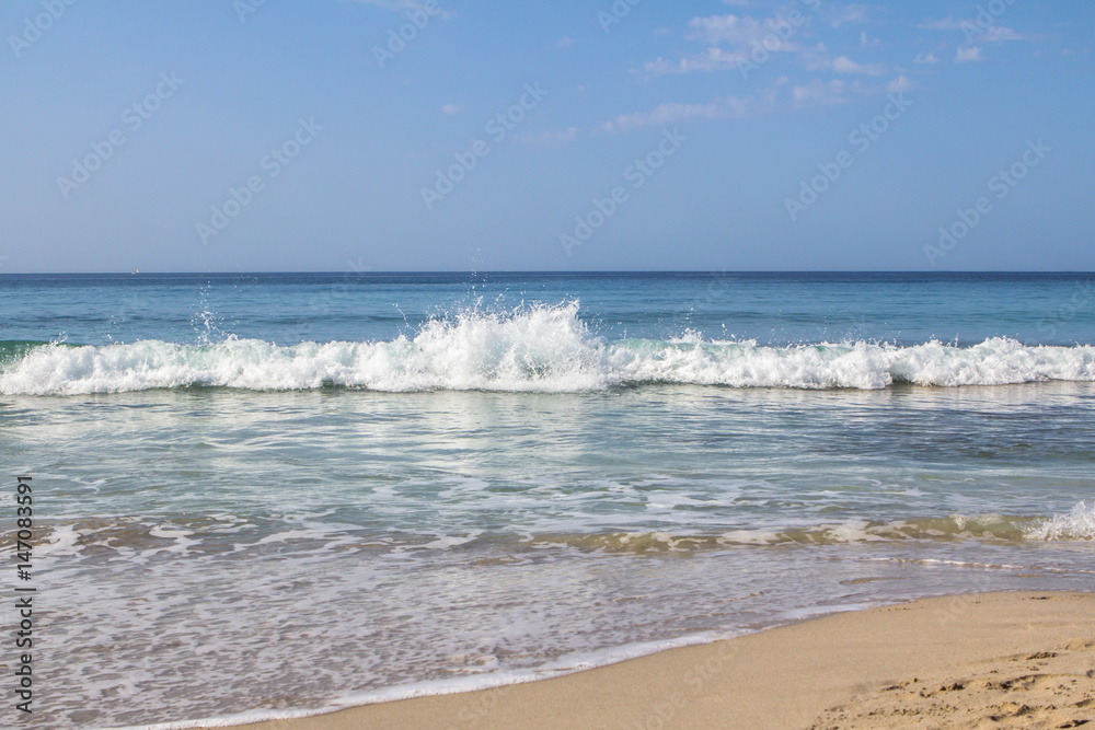 White sand beach and blue sky.