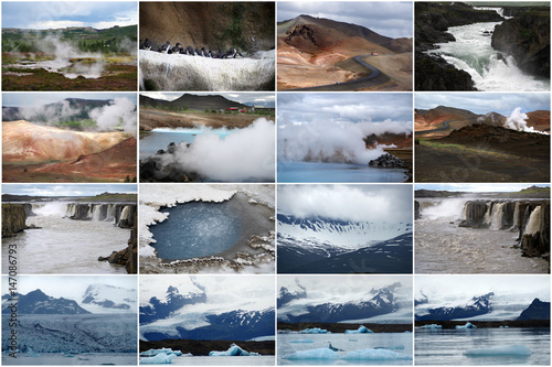 Impressions of Iceland, Collage of 16 travel images. photo